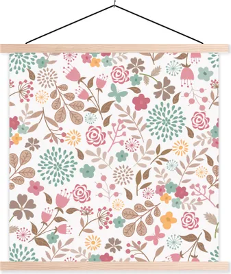 Produktbild von MuchoWow® Textilposter Blumen - Muster - Farben 120x120 cm mit holzfarbenen Rahmen - Textil-Poster