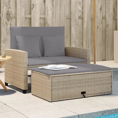 Produktbild von Gartensofa mit Kissen 2-Sitzer Beige Poly Rattan