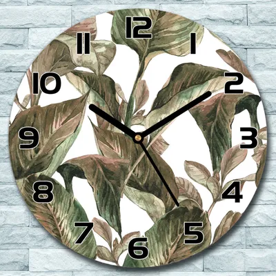 Produktbild von Wanduhr aus Glas Rund fi 30 Vintage Blätter Quarz Deko Wohnzimmer Büro