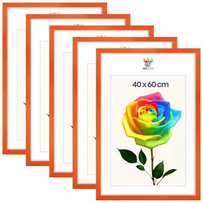 Produktbild von MG Design 5er Set Bilderrahmen Orange 40x60 cm - Posterrahmen Echtholz mit Acrylglas, stabile Wandaufhängung, hoch/quer