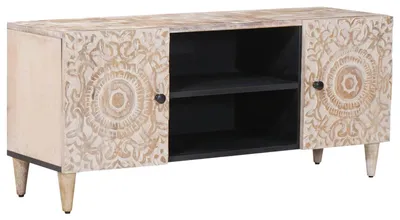 Obrázok produktu pre TV skrinka Biela 105 x 33,5 x 46 cm Masívne mango drevo