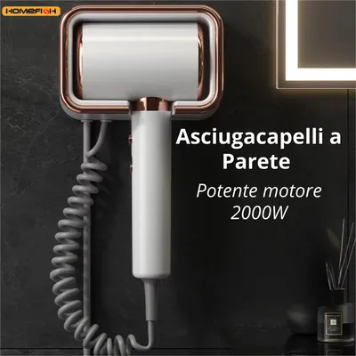 Immagine prodotto di Asciugacapelli da Hotel a Parete 2000W – Ph da Bagno con Spina EU, Aria Calda e Fredda, Asciugacapelli Silenzioso con Protezione dal Surriscaldamento