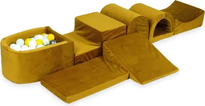 Produktbild von Der größte Schaumstoffspielplatz mit Pool, Micro Velvet Gold + 100 Bälle: Gelb, Hellmint, Metallic-Graphit, Weiß
