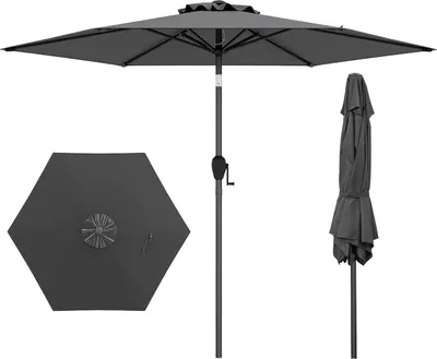 Immagine prodotto di Ombrellone COSTWAY 230 cm, ombrellone da giardino con manovella e 6 stecche, inclinabile di 35° su entrambi i lati, ombrellone da terrazza, ombrellone da mercato antracite