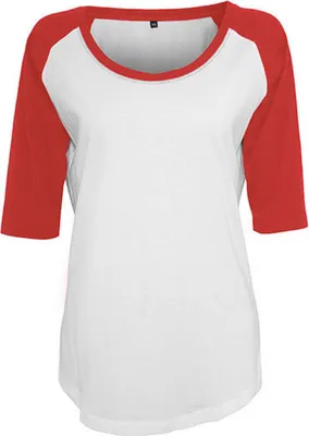 Produktbild von Build Your Brand BY022 | Ladies 3/4 Contrast Raglan Damen T-Shirt - Farbe: White/Red - Größe: 4XL