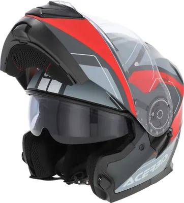 A modular motorcycle helmet with a graphic design.