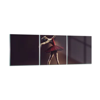 Produktbild von Bilder auf glas - 3 Teile - Ballerina Rot Kleid - 120x40cm - Glasbilder - Wandbilder - Bilder - zum Aufhängen bereit - Wanddekoration aus Glas - Glas Bilder - Wandbild auf Glas - GCA120x40-4336