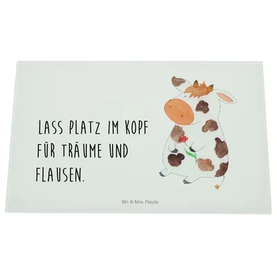Produktbild von Mr. & Mrs. Panda Hackbrett Kuh - Weiß - Geschenk, schneidbrett, Schneidplatte Glas, Hof, Schneidebrett, Kühe, Bauernhof, Glasbrettchen, Milch, Motivtion, Spruch