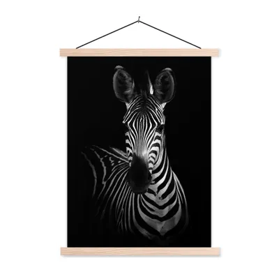 Produktbild von MuchoWow® Textilposter Zebra - Schwarz - Weiß - Tiere 60x80 cm mit holzfarbenen Rahmen - Wandbild