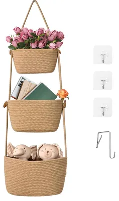 Image de Solidchoice - Paniers de rangement suspendus à 3 niveaux - Paniers muraux multifonctionnels avec crochets pour porte