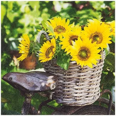 Produktbild von 20 kleine Cocktailservietten Sunny Flower - Sonnenblumen im Korb 25x25cm