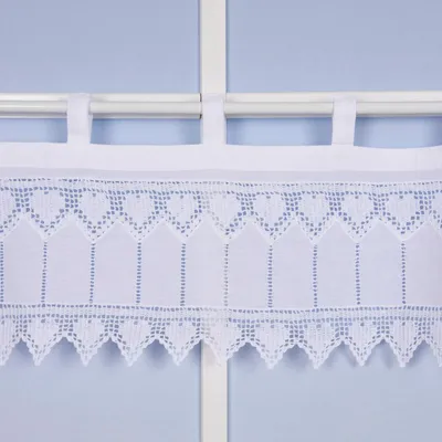 Produktbild von Häkelspitze Häkelgardine Panneaux Herzchen mit Schlaufen weiß 125x25cm