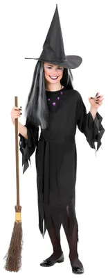 Imagen del producto de Disfraces de bruja para niños, color negro, talla 116, incluye vestido, cinturón y sombrero