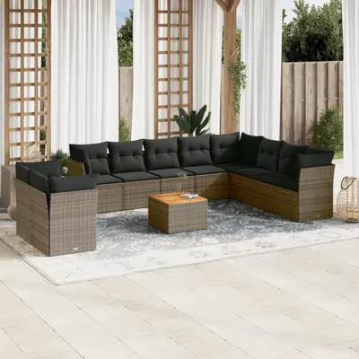 Produktbild von Design 11-tlg. Garten-Sofagarnitur mit Kissen Grau Poly Rattan, Gartenmöbel-Sets 2024 Neu