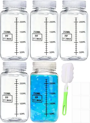 Produktbild von Laboratorium Reagenzgläser aus Kunststoff, 250 ml, 5 Stück, mit breitem Hals und beschreibbaren Etiketten für