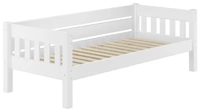 Produktbild von Weißes Couchbett Einzelbett 90x200 Massivholzbett Sofabett mit wählbarem Zubehör V-60.53-09WRollrost inkl.