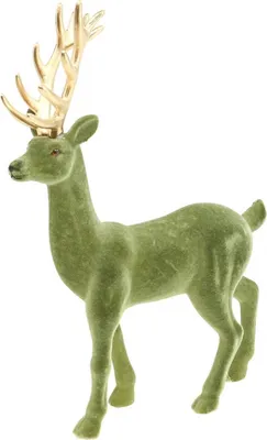 Produktbild von Deko Hirsch Figur Rentier Beflockt Grün Gold Weihnachtsdeko H37cm
