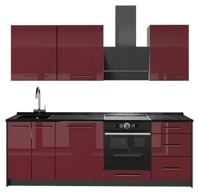 Obrázek produktu pro Kuchyňský kout Vicco Fame-Line Bordó červená vysoký lesk/Antracit 230 cm bez pracovní desky, Model 63966