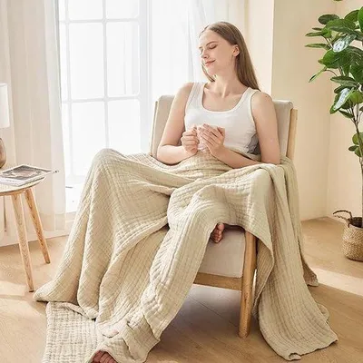 Obrázok produktu pre Uniqoos® mušelinová prikrývka z bavlny – priedušná a regulujúca teplotu, 100% bavlna, všestranná prikrývka do obývačky/pre bábätko, vhodná do práčky
