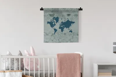 Produktbild von MuchoWow® Wandteppich Wandbehang Weltkarte - Blau - Blume 60x60 cm Tapisserie Dekoration Wandtuch - Dekorationen - Wand Decke