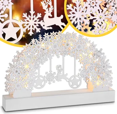 Produktbild von MONZANA® Schwibbogen Weihnachten Batteriebetrieben Timer Kabellos Holz LED Beleuchtung Deko Lichterbogen Weihnachtsdeko Schwippbogen Lichterkranz Weiß
