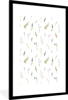 Produktbild von MuchoWow® MuchoWow® Gerahmtes Poster Blumen - Pastell - Collage 60x90 cm - Poster mit zchwarzem Bilderrahmen - Dekoration - Wandposter Wohnzimmer - Hochwertig