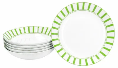 Immagine prodotto di Split verde a righe Set di 6 piatti fondi 450ml piatto in porcellana pasta profonda a righe