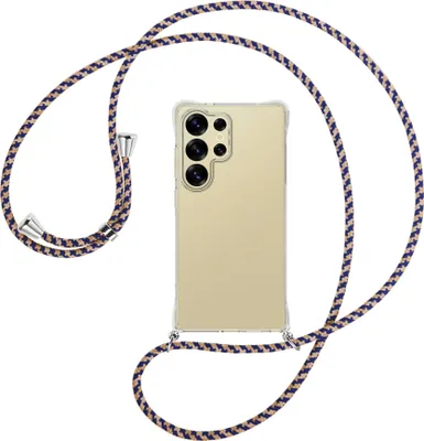 Produktbild von Handykette Backcover-Schutzhülle mit Band (Metall silberfarben) für Samsung S25 Ultra - blau+beige