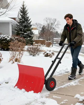 Produktbild von Schneeräumer mit Rädern & Doppelgriff, 50cm Kohlenstoffstahl Schaufel, Vierkantrohr, Rot/Schwarz, Verstärkte Verbinder