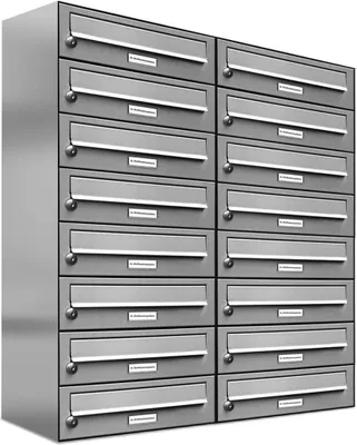 Produktbild von 16er V2A Edelstahl Wandbriefkasten Anlage 16 Fach Briefkasten Postkasten