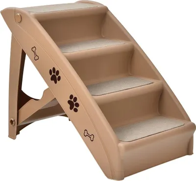 Obrázek produktu pro Schodiště pro domácí mazlíčky se 4 schody Přenosný šplhací žebřík Bezpečná rampa pro psy 62,5 x 38 x 49 cm Hnědá