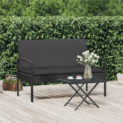 Image de Banc de jardin The Living Store avec coussin noir 105 cm en polyrotin