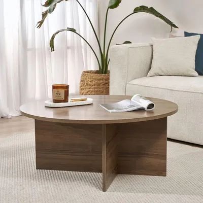 Image de Simbario - Table Basse, 90x90x40h cm Noyer Marron, Forme Ronde