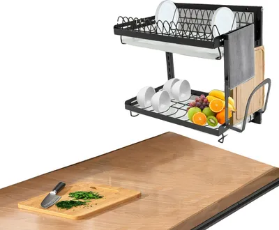 Immagine prodotto di Portapiatti, design a 2 livelli, Acciaio al carbonio resistente, organizer salvaspazio