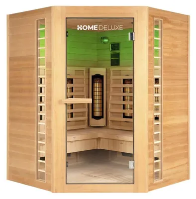 Produktbild von HOME DELUXE – Infrarotkabine – REDSUN XXL DELUXE -150 x 150 x 190 cm - für 4 Personen, 7 Vollspektrumstrahler – Holz: Hemlocktanne I Infrarotsauna, Sauna, Wärmekabine, Infrarot