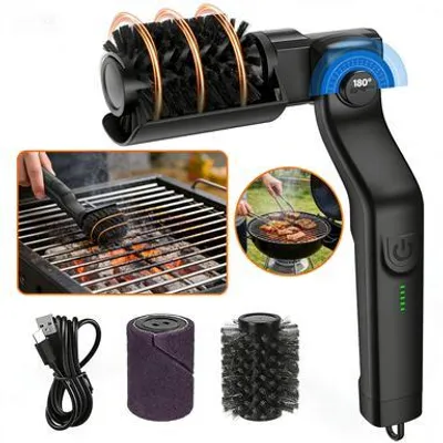 Produktbild von Elektrische Grillbürste,BBQ Grillbürste,BBQ Reinigungsbürste, 180°Einstellbar, Edelstahl Drehbürstenkopf,2600mAh