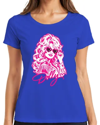 Produktbild von Dolly Parton Country Musik Sängerin Cowgirl Retro Fan Western Pink Damen T-Shirt, Blau, L