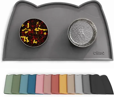Produktbild von Napfunterlage Katzen Hund Futtermatte Katzen Zubehör 46x25cm Grau | Silikon Unterlage, Wasserdicht, Katzenzubehö, Hundenapf Unterlager, Rutschfest Futterunterlage, Leicht zu Reinigen