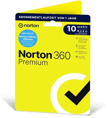 Produktbild von Norton 360 Premium inklusive Utilities Ultimate 2026 | 10 Geräte | 1 Jahr | Aktivierungscode in Originalverpackung
