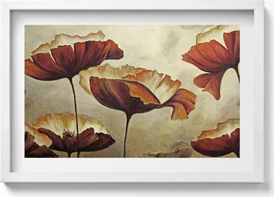 Produktbild von Gemalte Mohnblumen– Wandbild mit Rahmen – Gerahmtes Bild  – Wanddekoration – 60x40 cm –  Schwarz Rahmen