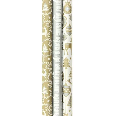 Immagine prodotto di Assortimento di carta natalizia argentata e dorata, carta da regalo, confezione regalo - 200 x 70 cm - 3 rotoli