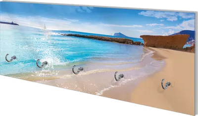 Produktbild von Wallario Flurgarderobe Wandgarderobe aus Glas, mit 5 Haken, Größe 80 x 30 cm, Motiv Traumstrand unter blauem Himmel