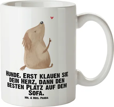 Produktbild von Mr. & Mrs. Panda Teebecher Hund Liebe - Weiß - Geschenk, Keramikbecher, weisse tasse, Herz, Keramiktasse, Pott, Sprüche, Große Teetasse, Hunde, Niedlich