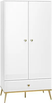 Produktbild von Geräumiger zweitüriger Kleiderschrank mit Schublade für das Wohnzimmer Goldin