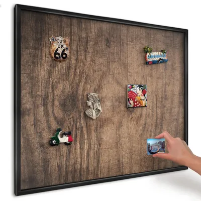Produktbild von Magnettafel 80x60 cm mit schwarzem Rahmen - Magnetische Metalltafel, Magnetpinnwand zur Wandmontage für Wohnzimmer, Küche, Flur, Kinderzimmer und Büro - Holzstruktur