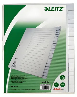 Productafbeelding van LEITZ Register A4, blanco, grijs, afmetingen 24x30 cm, met verstevigde tabbladen