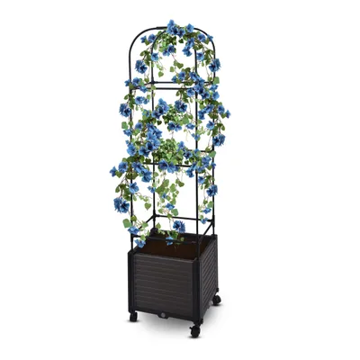Produktbild von Blumenkasten Set mit Rankhilfe 3 Ebenen 41x30xH155 cm Pflanzgefäß auf Rädern