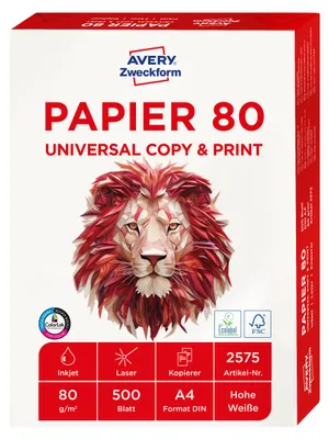 Image de Papier à copier A4 80g blanc 2575 ZWECKFORM Papier format INKJ.+LAS.KOP.PAP.80G(500)2575