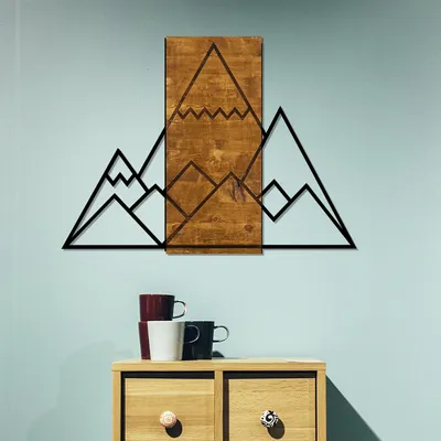 Image de Wallity, Mountain- SKL1327, couleur noyer,noir, autres décorations pour la maison, 78 x 58 cm, 50% bois (épaisseur : 3 cm) / 50% métal