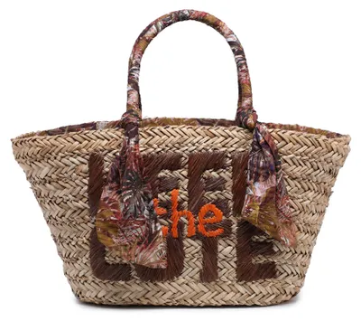 Produktbild von Rattan Shopper Tasche Damen mit Reißverschluss Boho Chic Tote Bag Pink UNICA 54x26x16 cm